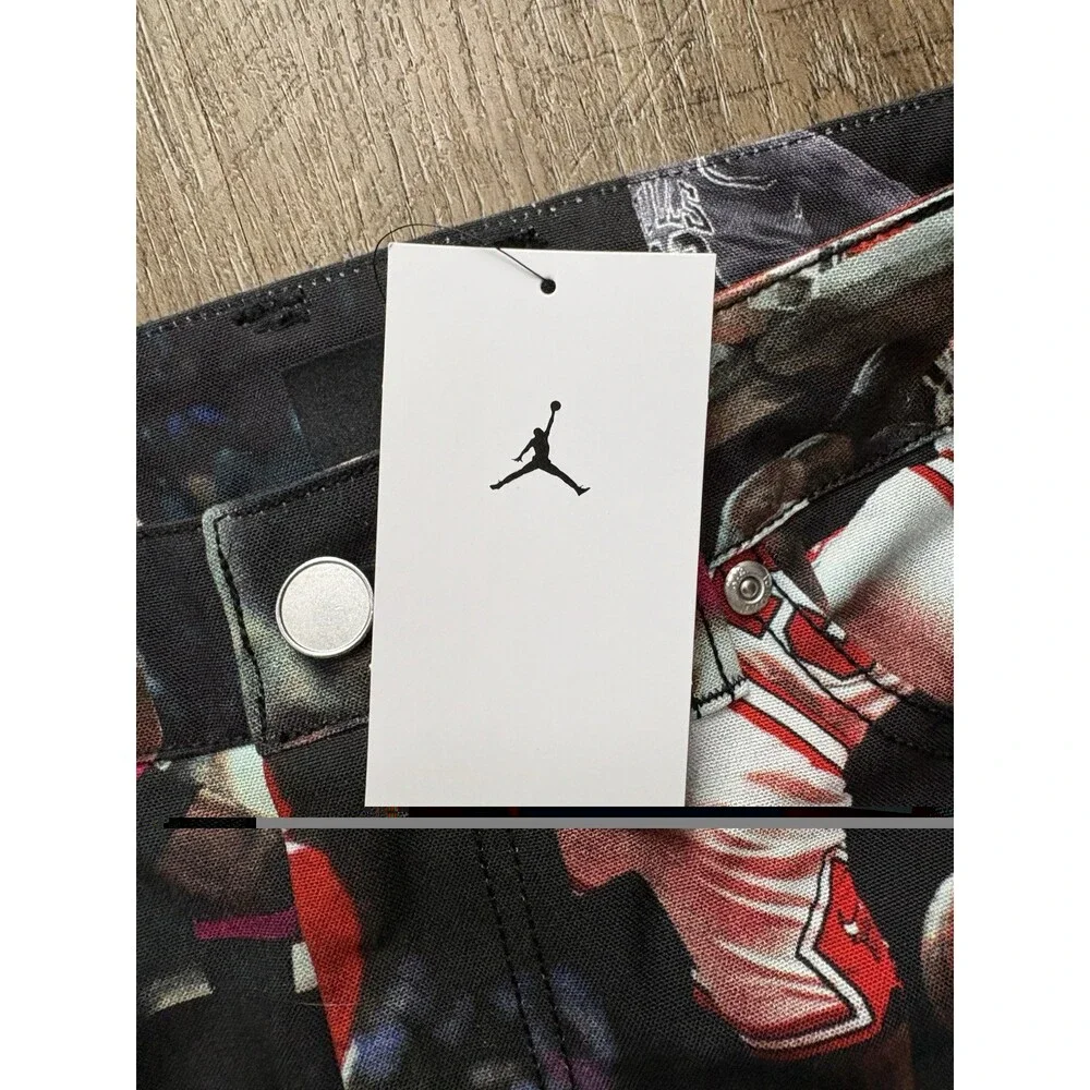 Nike Jordan Flight All Over Print Woven Pants Black Sail Men’s Sz 32 IQ5238-010